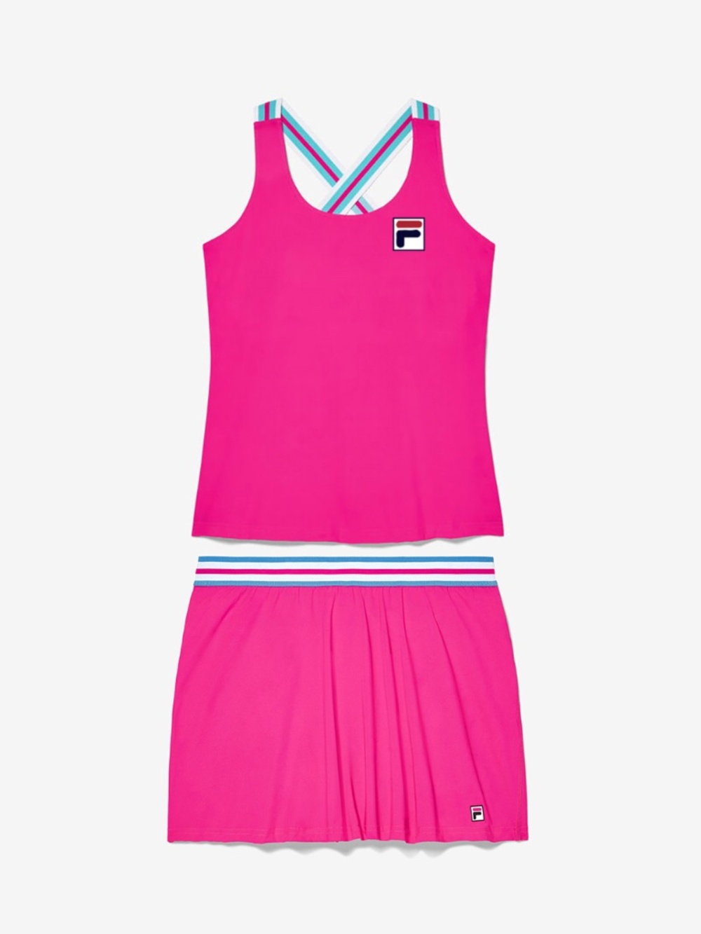 Fila  Tie Breaker Cross Back Tennis Tank + Skort in Pink Glo - Size Small - EUC